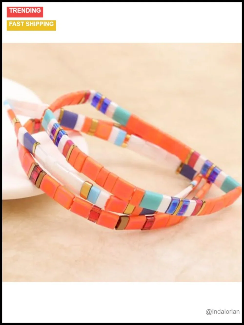 Handmade Glass Tila Beaded Stretch Bracelet Set Boho Stackable